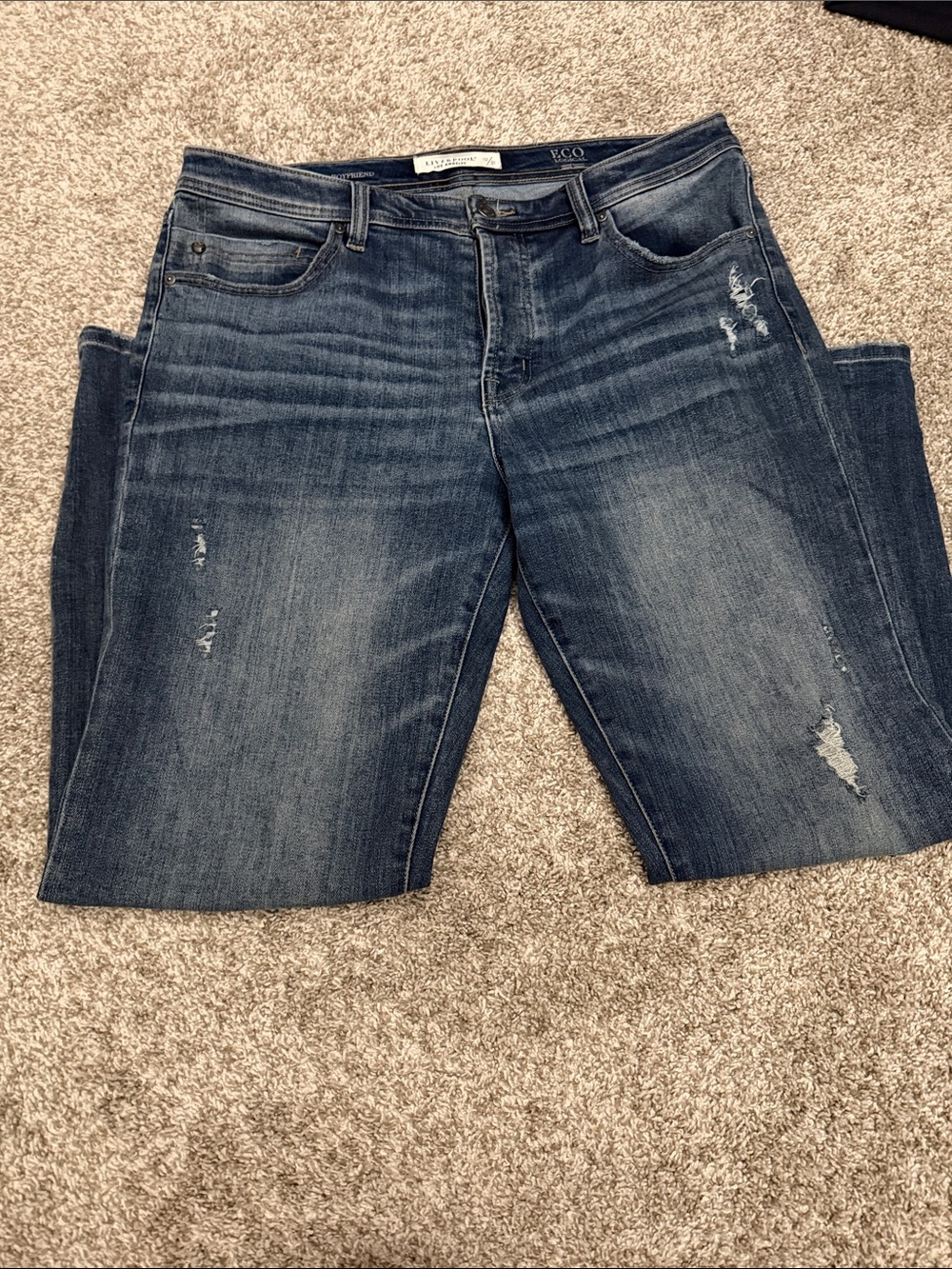 Liverpool Women’s Dark Denim distressed straight leg